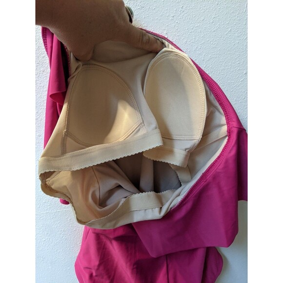 Kona Sol Women's One Piece Swimsuit Sz M One Shoulder Ruffle Pink Beach Resort - Picture 13 of 14